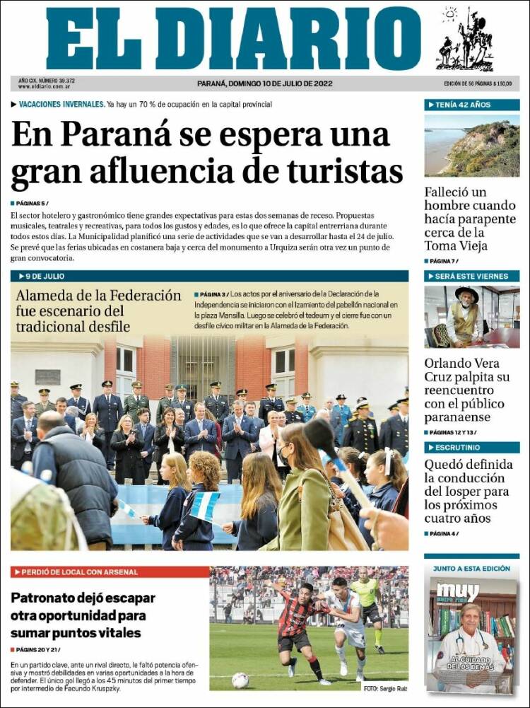 Portada de El Diario de Paraná (Argentina)