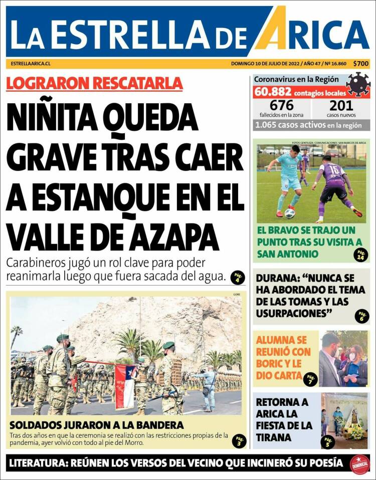 Portada de La Estrella de Arica (Chile)
