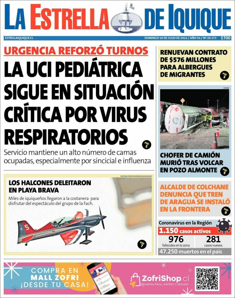 Portada de La Estrella de Iquique (Chile)