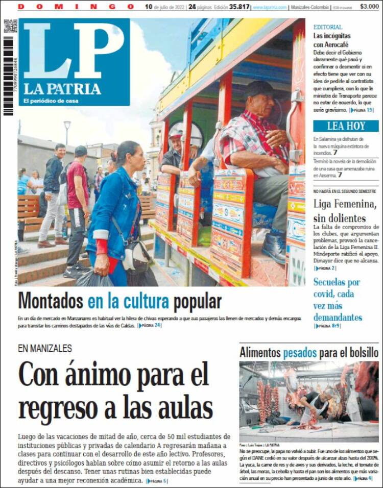 Portada de La Patria (Colombia)