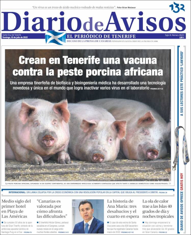 Portada de Diarios de Avisos (España)