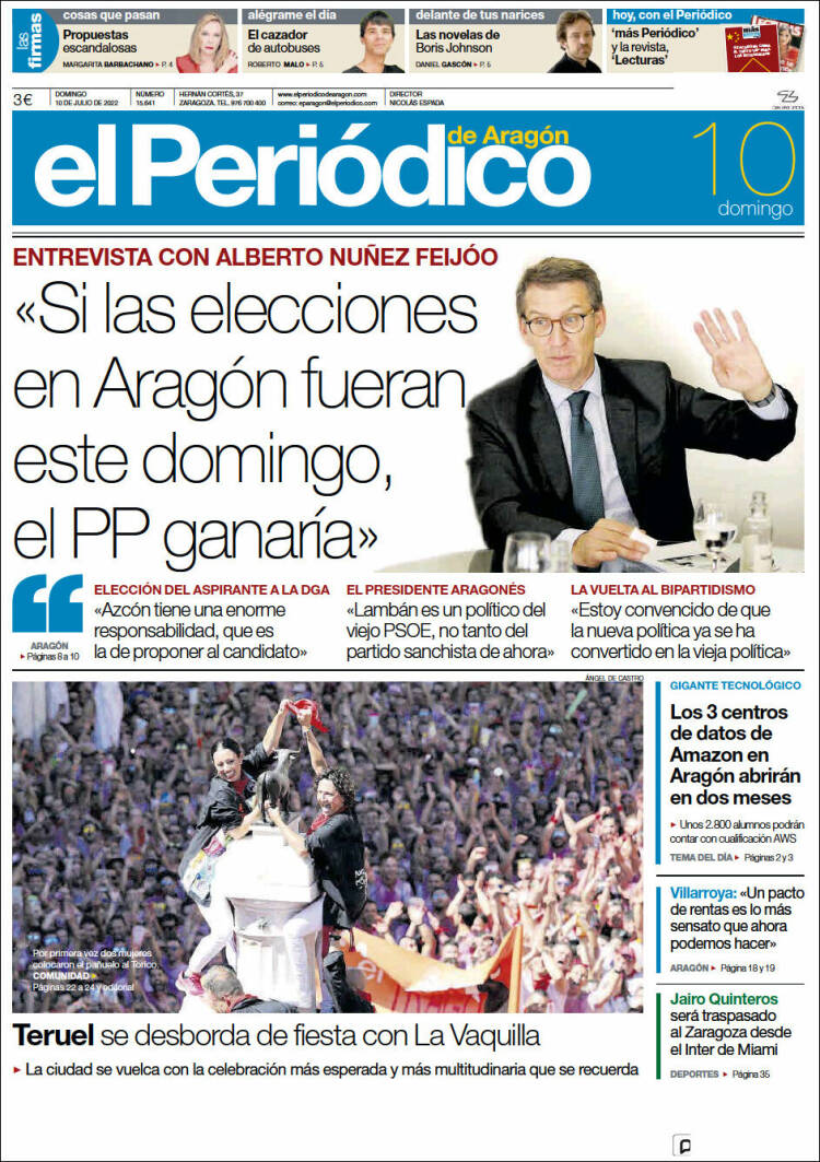 Portada de El Periódico de Aragón (España)