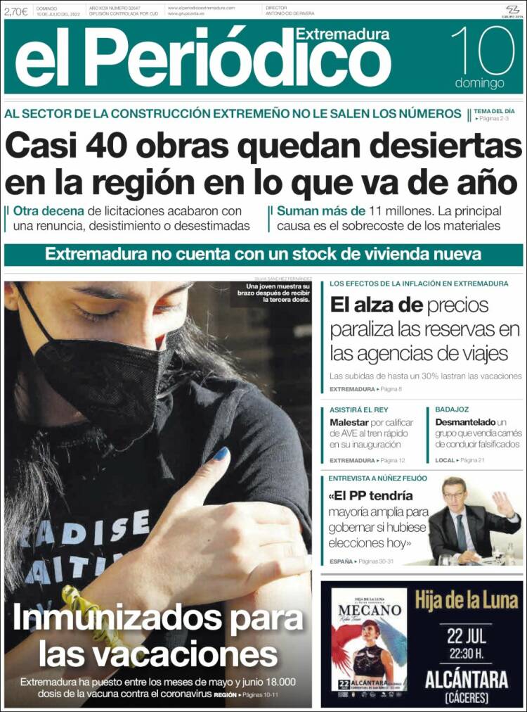 Portada de El Periódico de Extremadura (España)