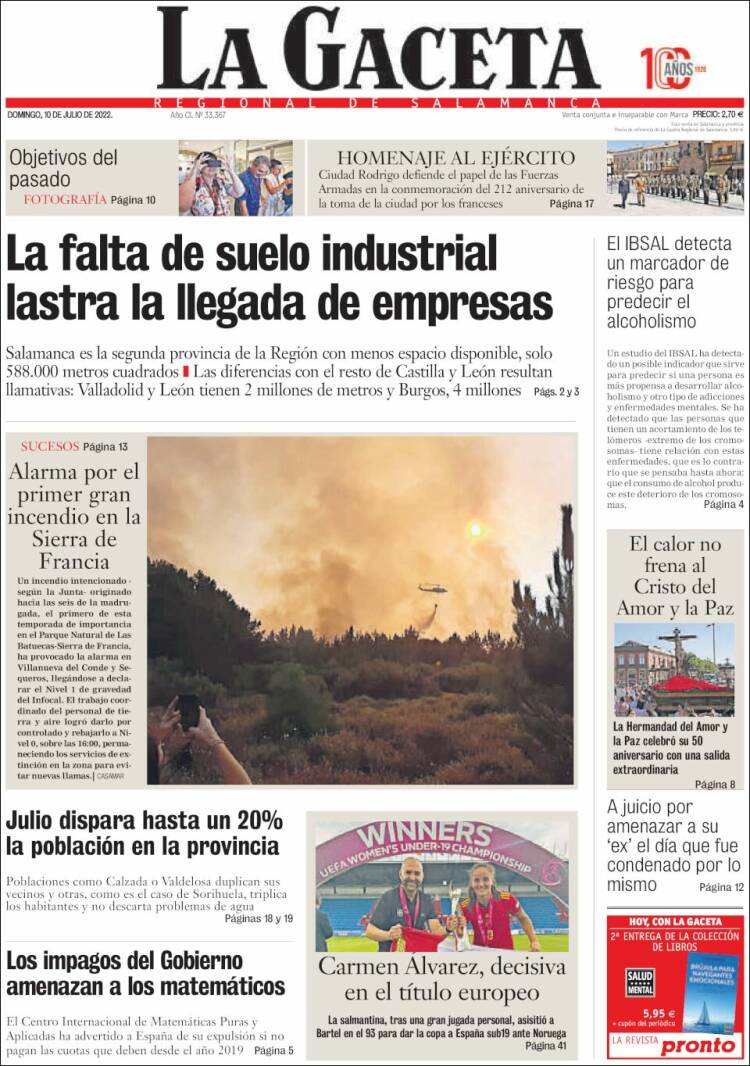 Portada de La Gaceta de Salamanca (España)