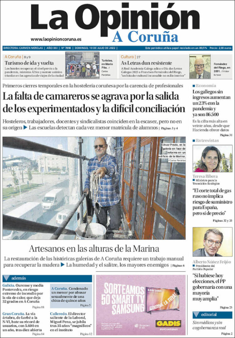 Portada de La Opinión de A Coruña (España)