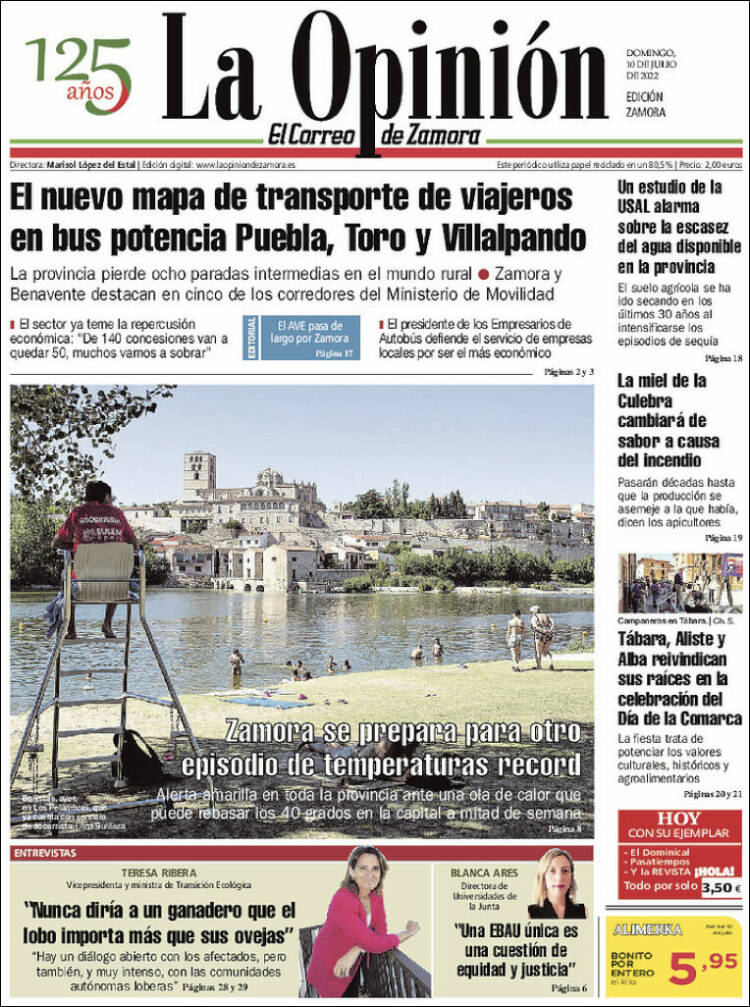 Portada de La Opinión - El Correo de Zamora (España)