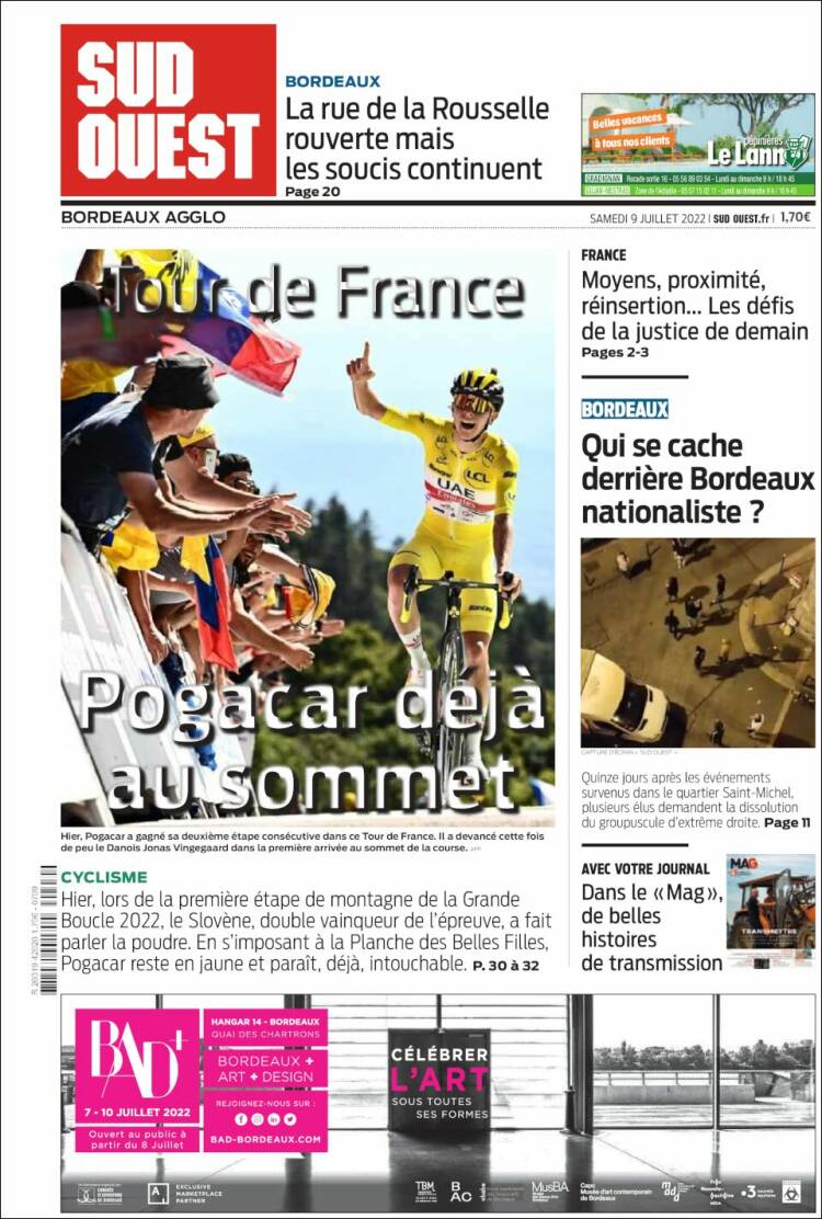 Portada de Sud Ouest (Francia)