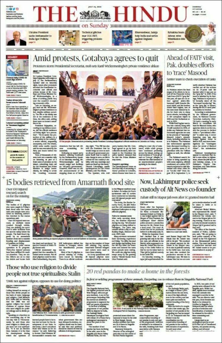 Portada de The Hindu (India)