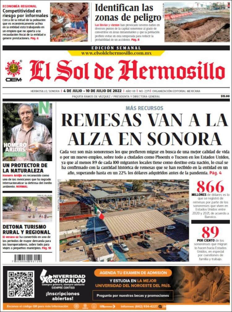 Portada de El Sol de Hermosillo (M&eacute;xico)