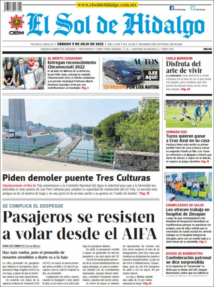 Portada de El Sol de Hidalgo (M&eacute;xico)