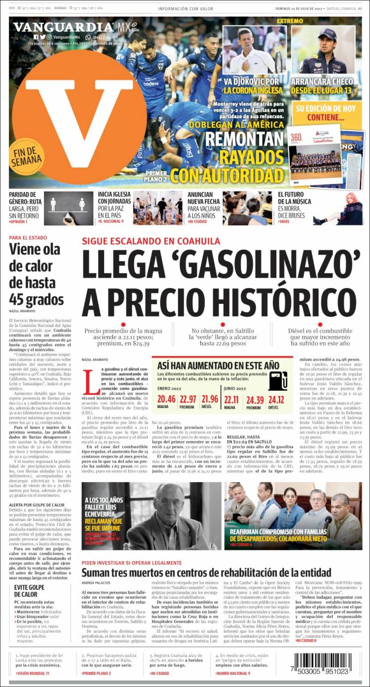 Portada de Vanguardia (M&eacute;xico)