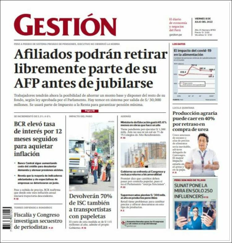 Portada de Diario Gestión (Perú)