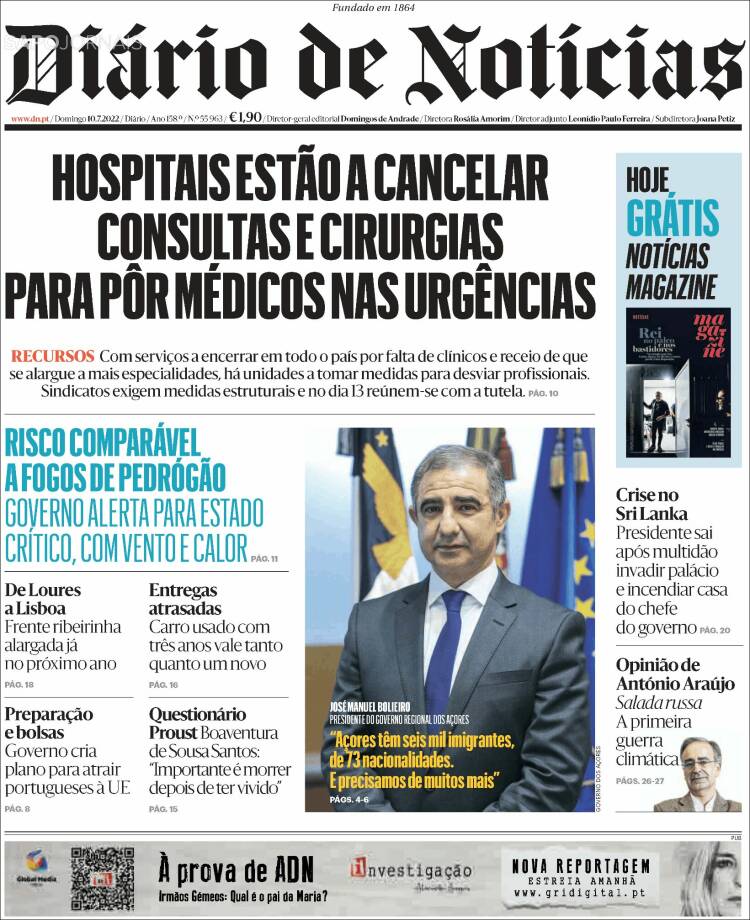 Portada de Diário de Noticias (Portugal)