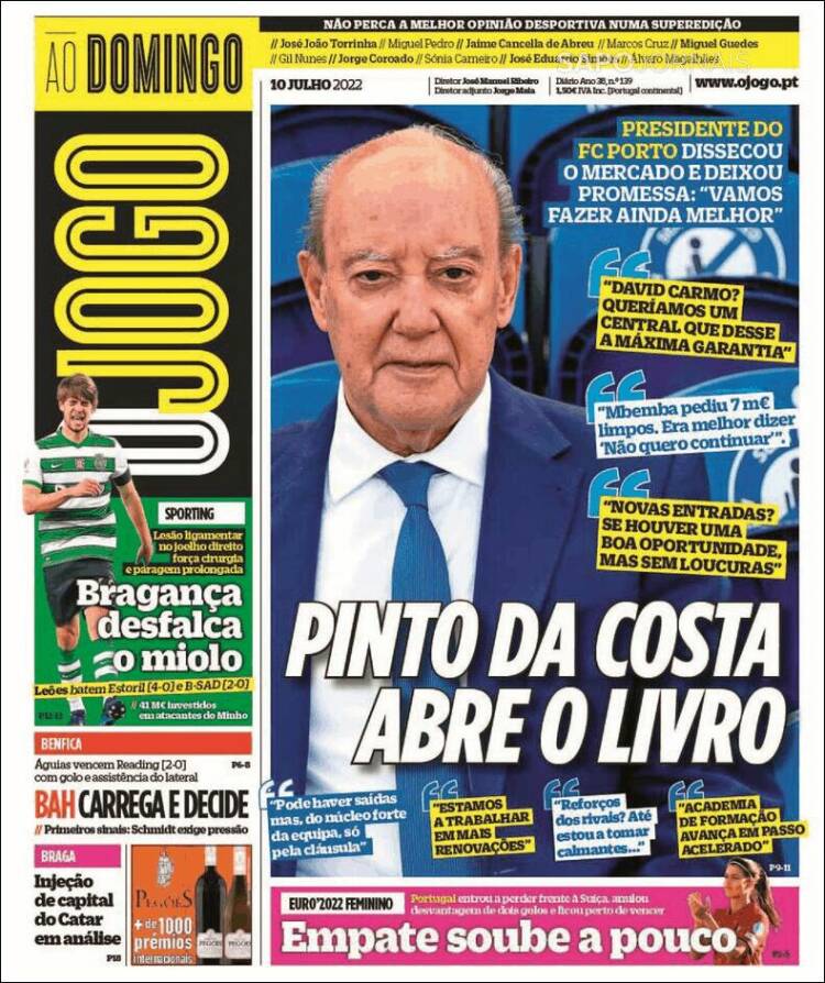 Portada de O Jogo (Portugal)