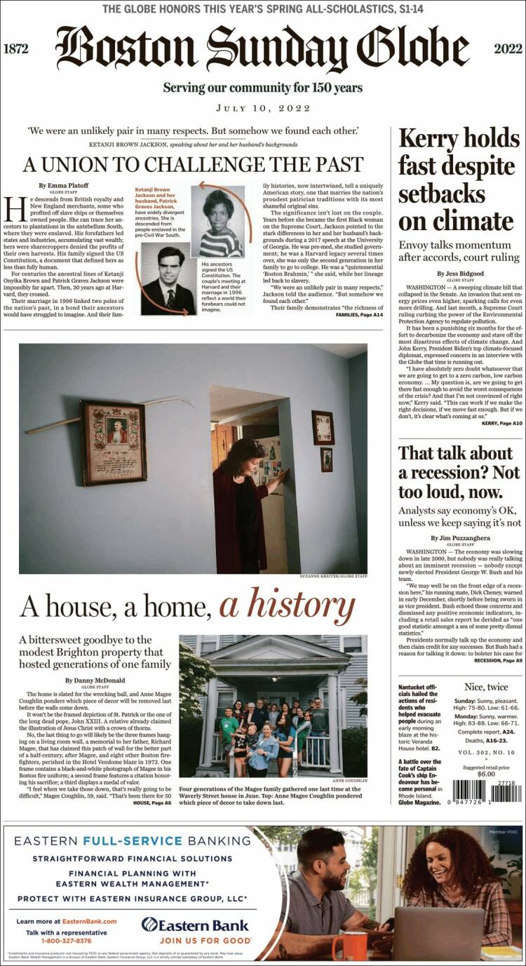 Portada de Boston Globe (USA)