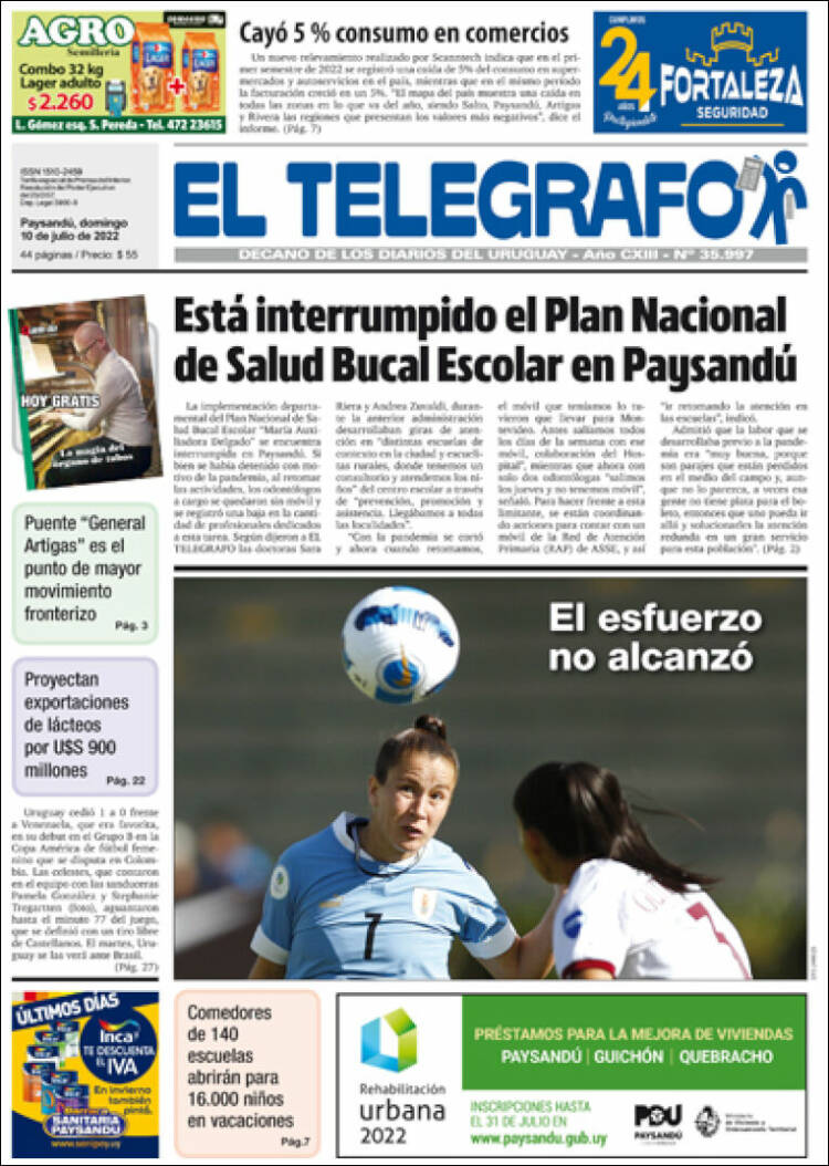 Portada de El Telégrafo (Uruguay)