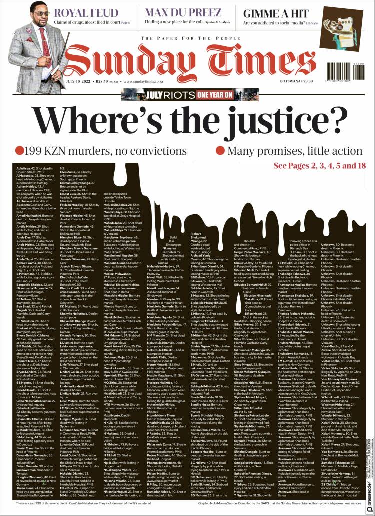 Portada de The Times (Sud&aacute;frica)