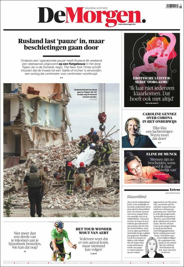 Portada de De Morgen (B&eacute;lgica)
