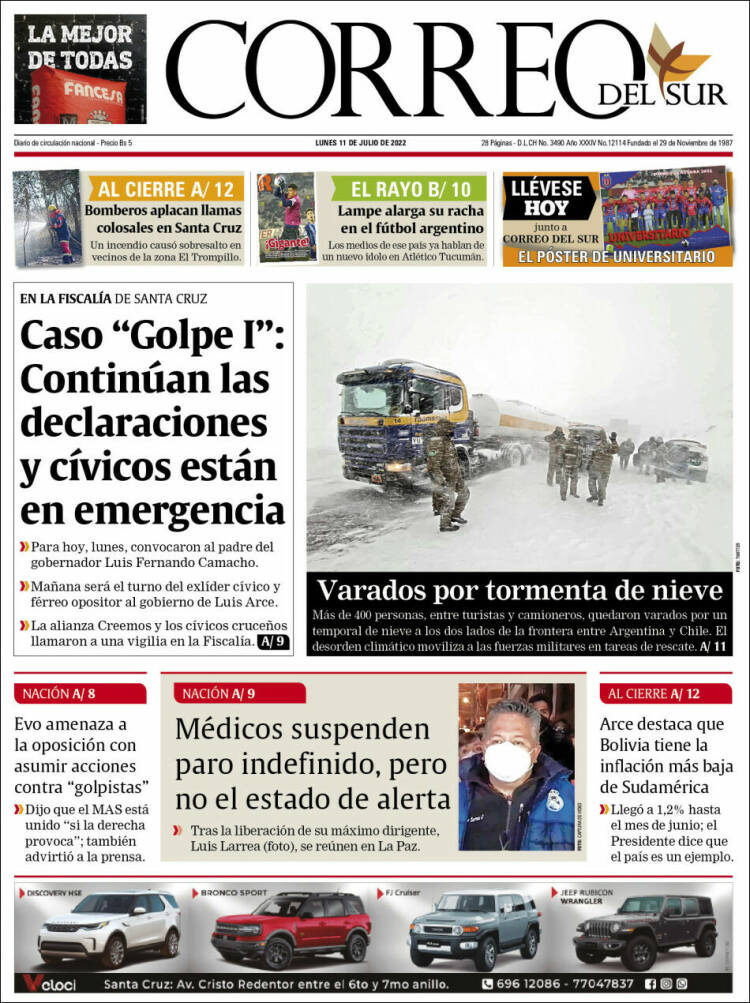 Portada de Correo Sur (Bolivia)