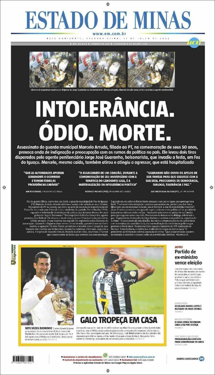 Portada de Jornal Estado de Minas (Brasil)