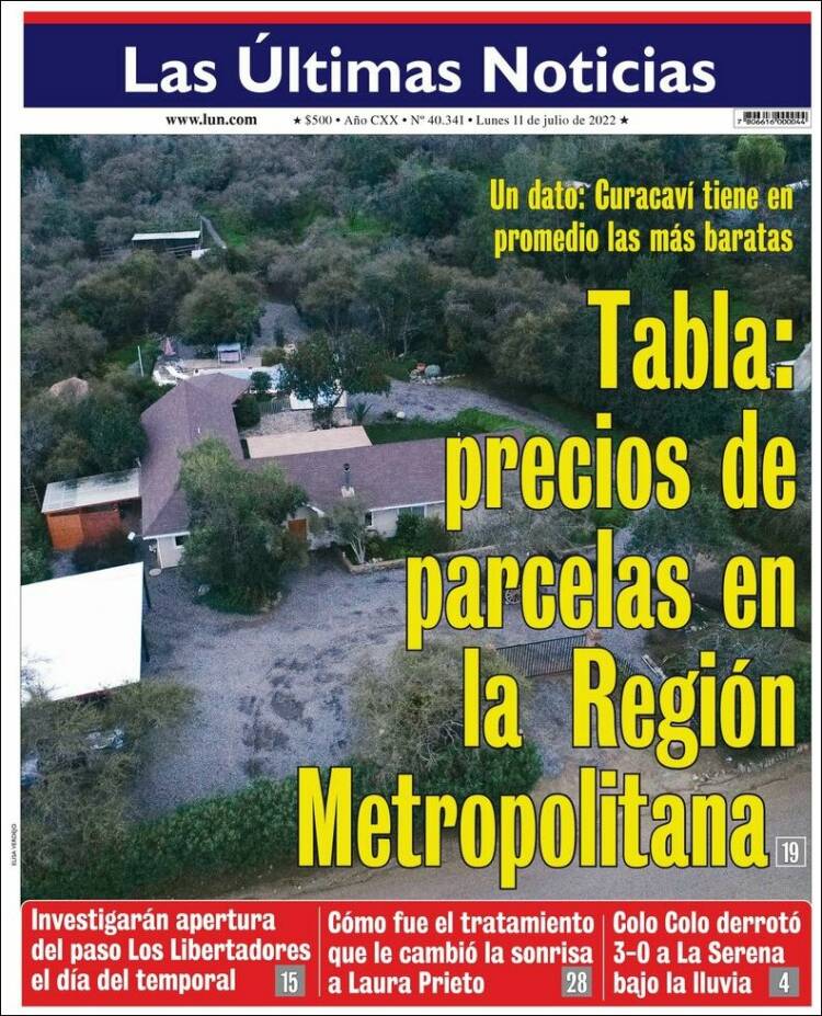 Portada de Las Últimas Noticias (Chile)