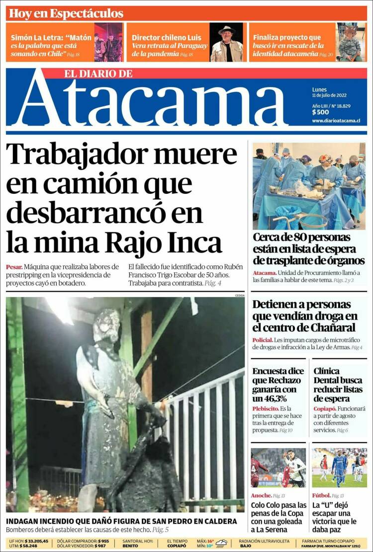 Portada de Diario de Atacama (Chile)
