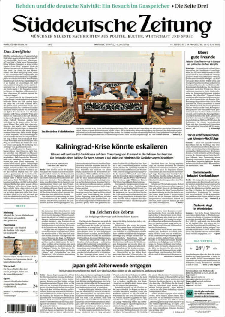 Portada de Sueddeutsche (Alemania)