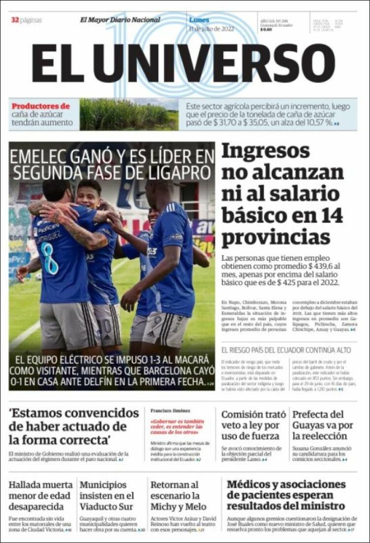 Portada de El Universo - Ecuador (Ecuador)