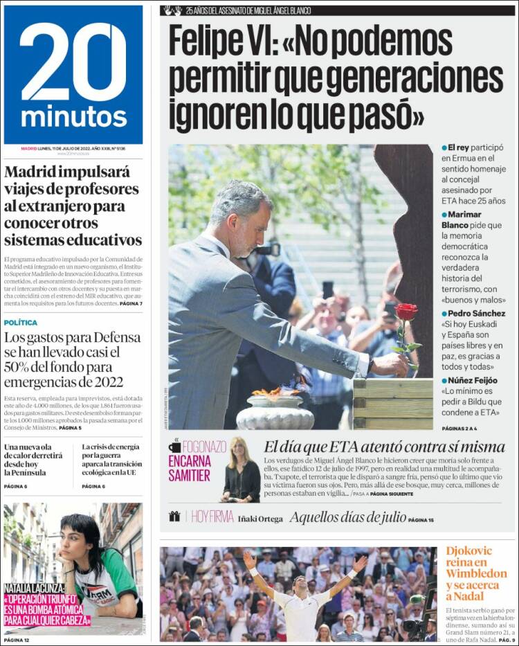 Portada de 20 Minutos - Madrid (Spain)