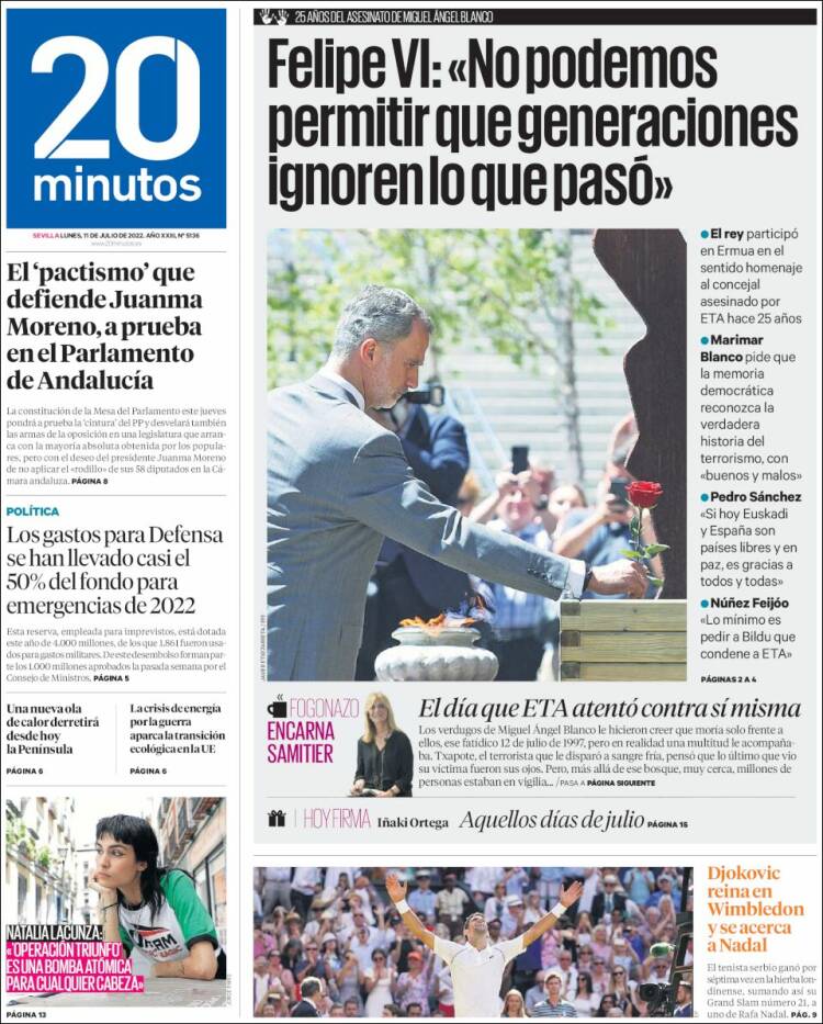 Portada de 20 Minutos - Sevilla (Spain)