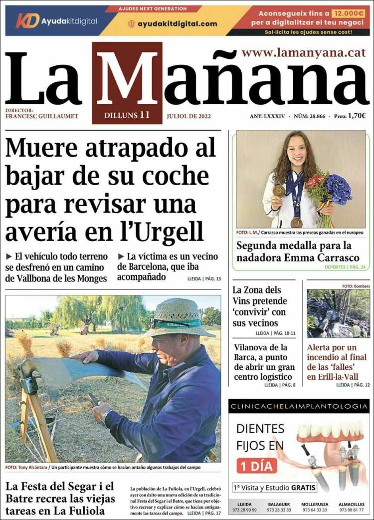 Portada de La Mañana - Diari de Ponent (Spain)