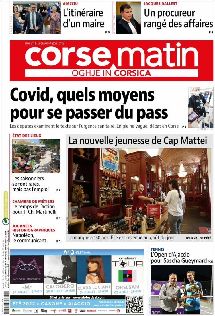 Portada de Corse-Matin (Francia)