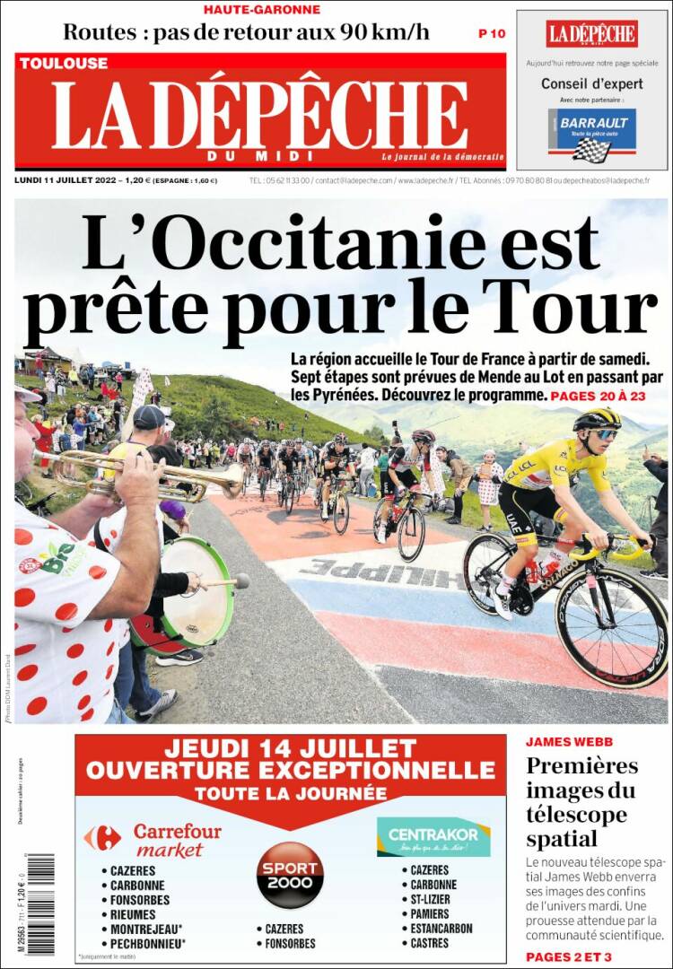 Portada de La Dépêche du Midi (Francia)