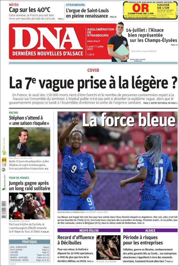 Portada de Les Dernières Nouvelles d'Alsace (Francia)