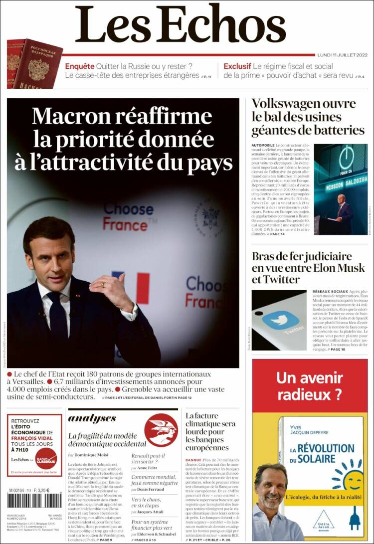 Portada de Les Echos (Francia)