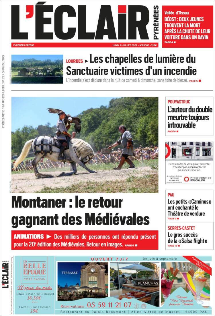 Portada de L'Eclair des Pyrénées (Francia)