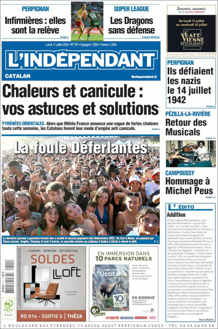 Portada de Le Indépendant (Francia)