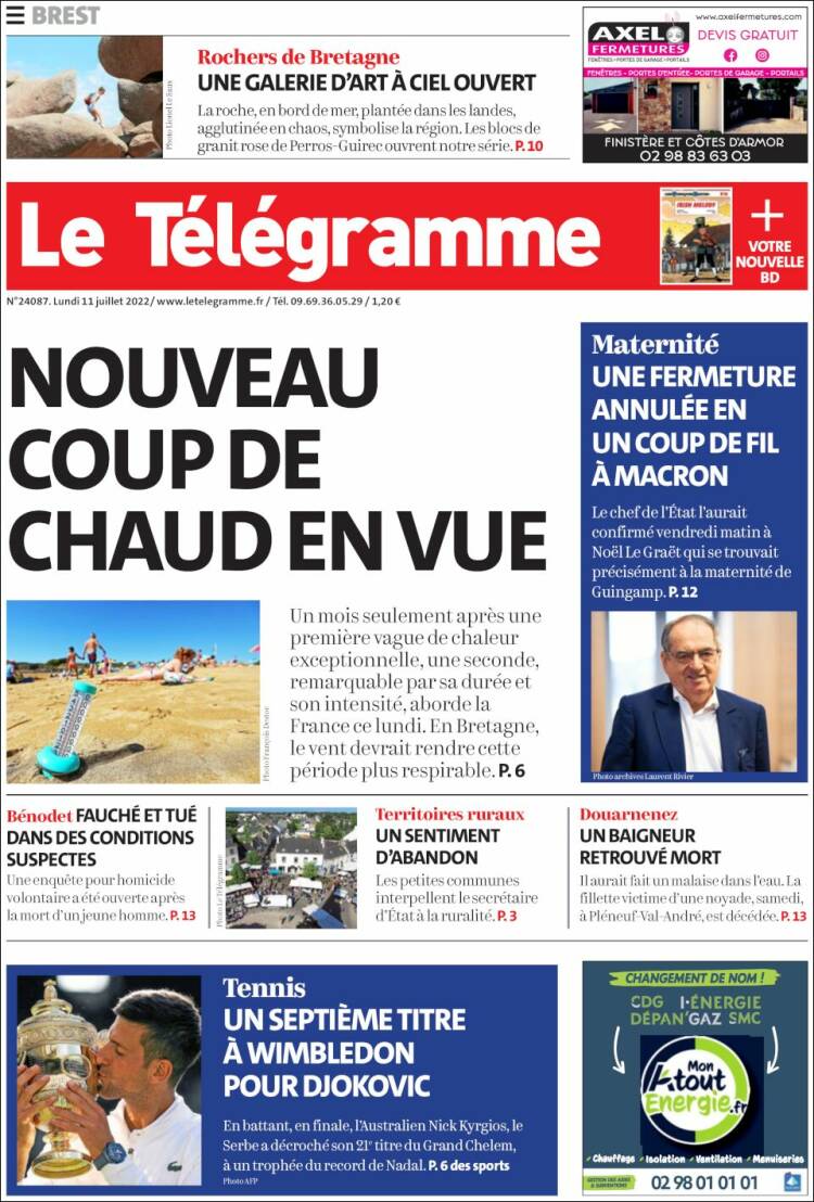 Portada de Télégramme (Francia)