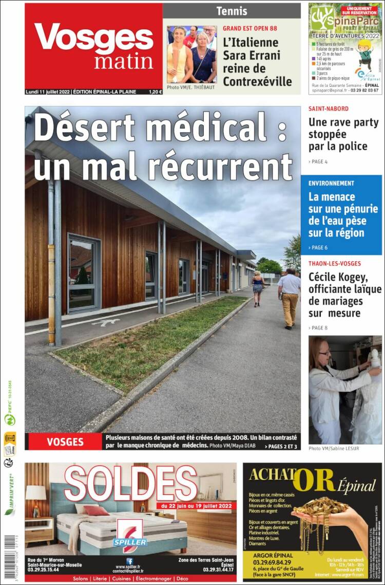 Portada de Vosges Matin (Francia)
