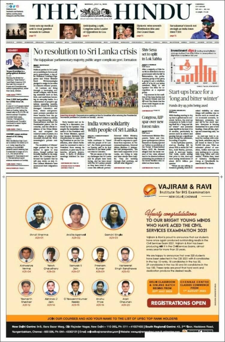 Portada de The Hindu (India)