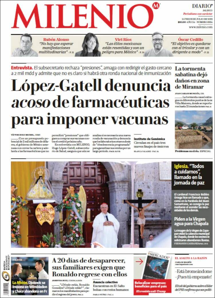 Portada de Milenio - Jalisco (México)