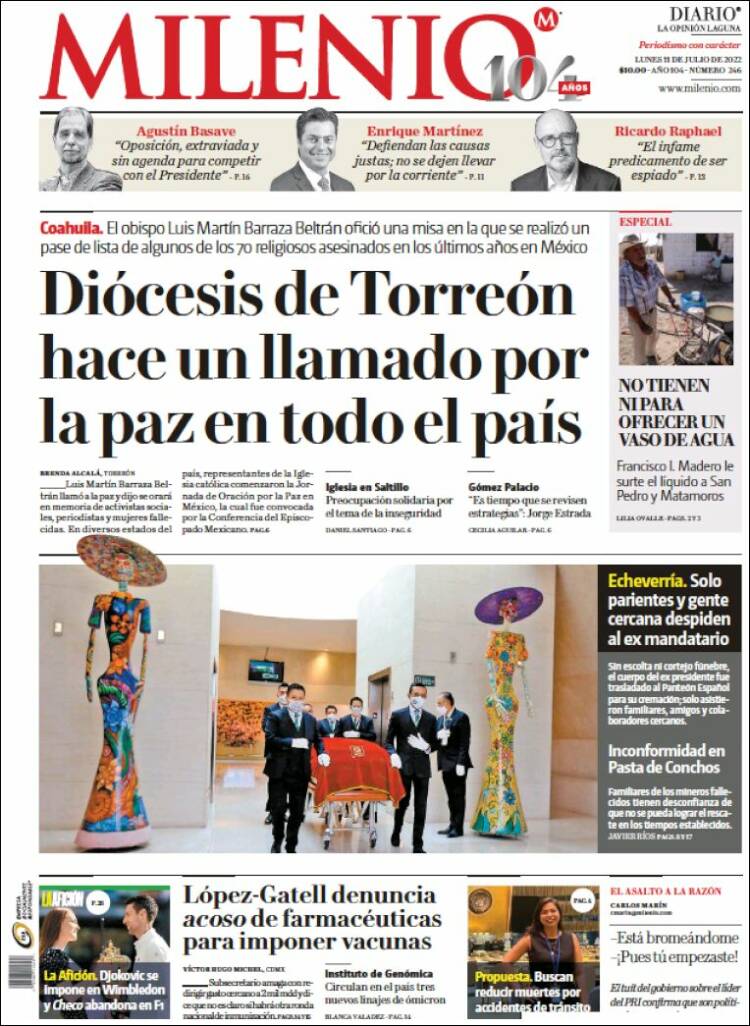 Portada de Milenio - Laguna (México)