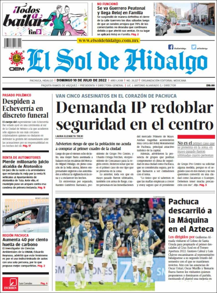 Portada de El Sol de Hidalgo (México)