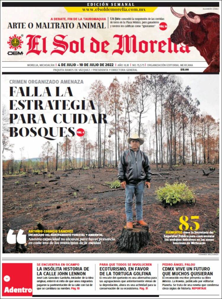 Portada de El Sol de Morelia (México)