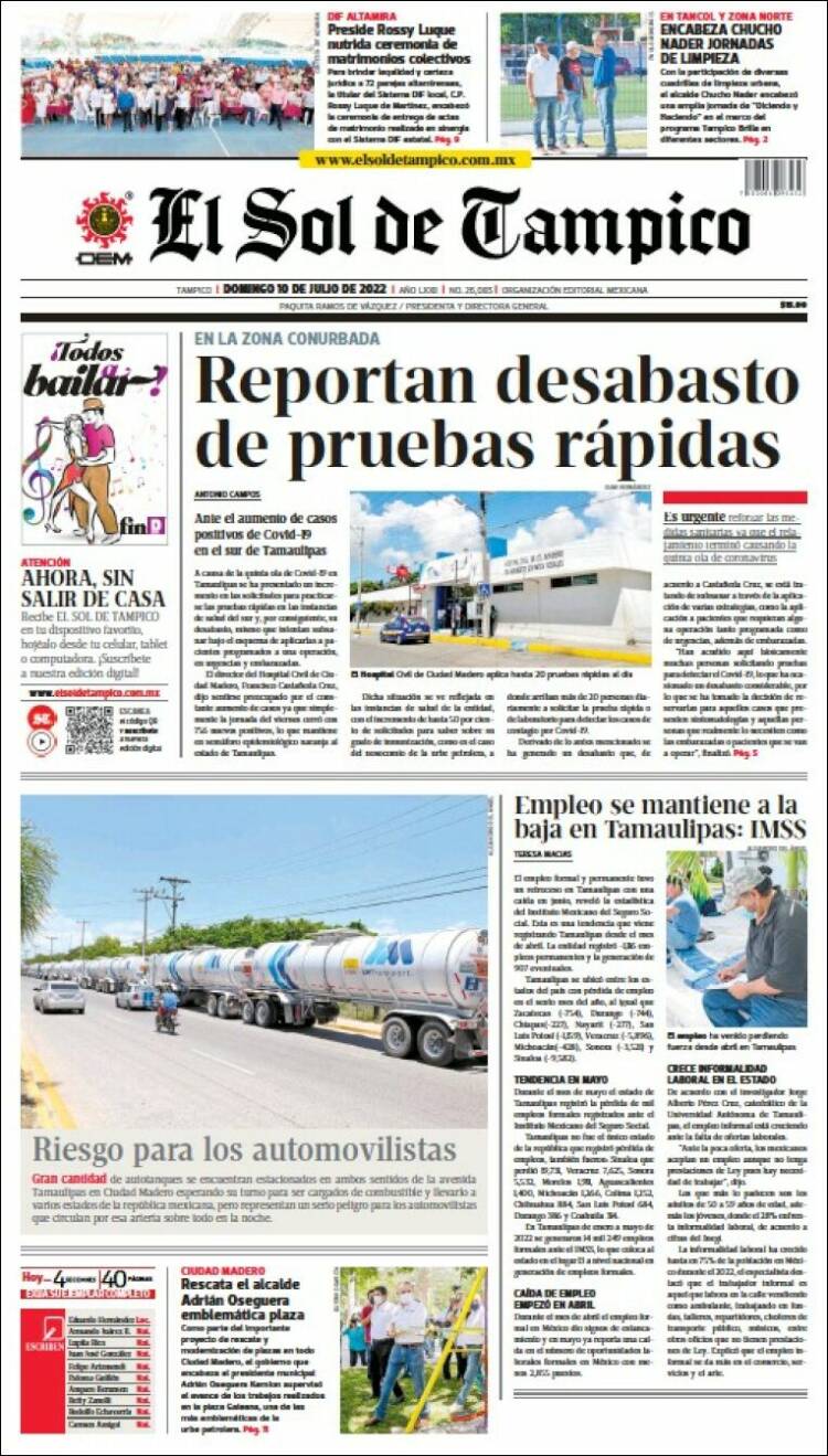 Portada de El Sol de Tampico (México)