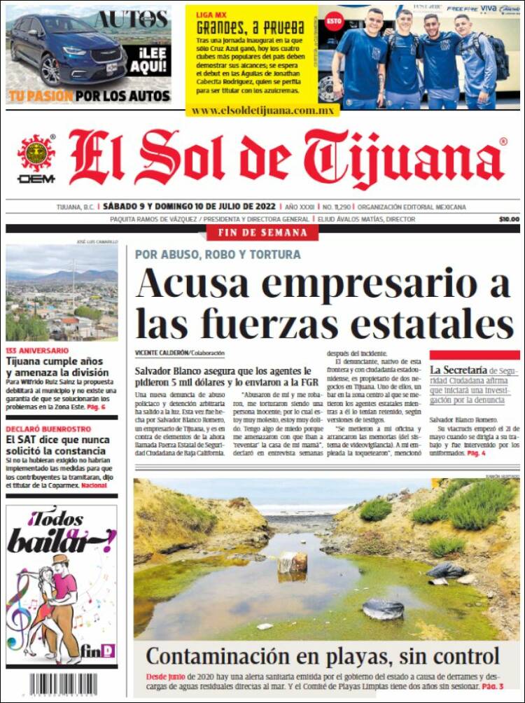 Portada de El Sol de Tijuana (México)