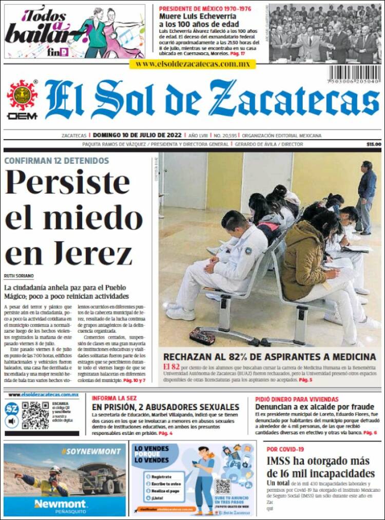 Portada de El Sol de Zacatecas (México)