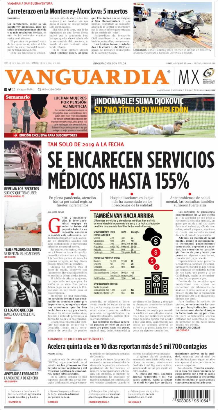 Portada de Vanguardia (México)