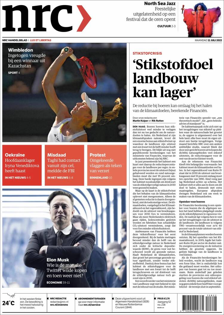 Portada de NRC Handelsblad (Pa&iacute;ses Bajos)