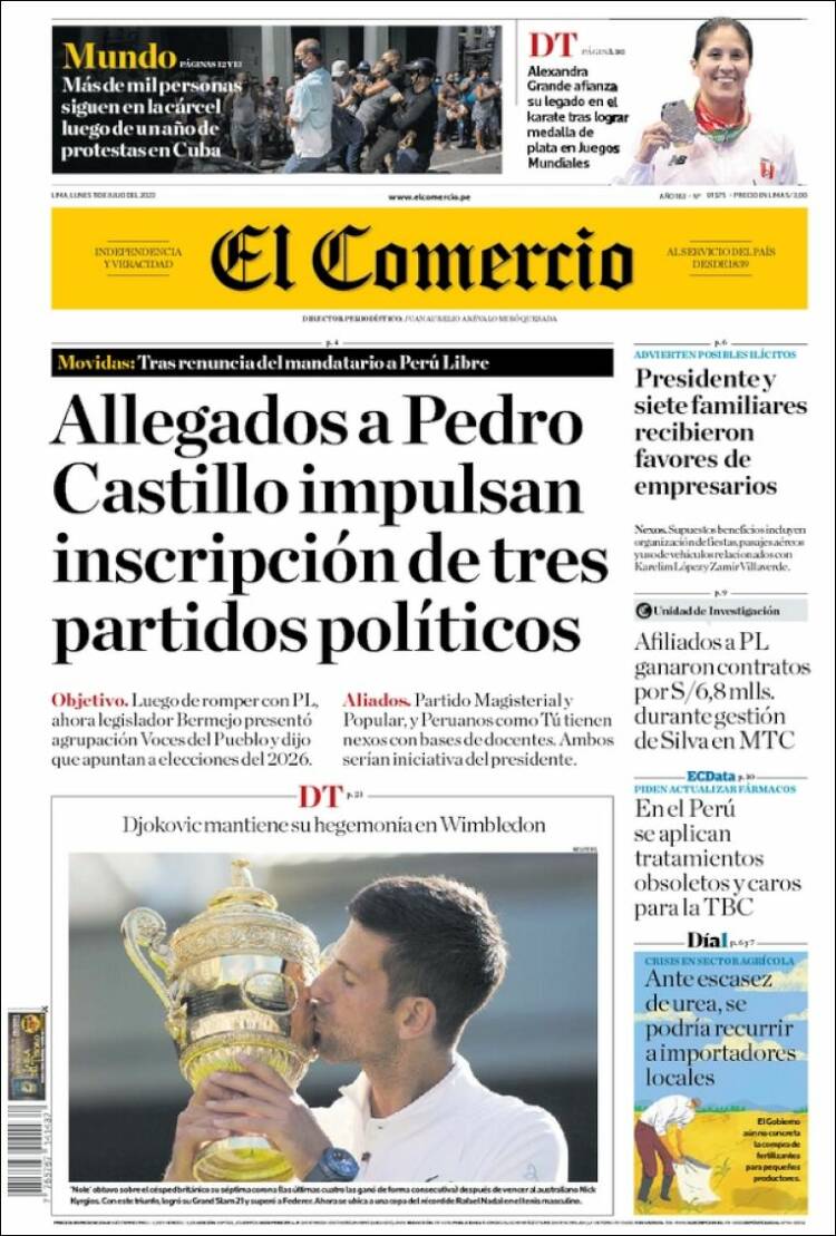 Portada de El Comercio (Per&uacute;)